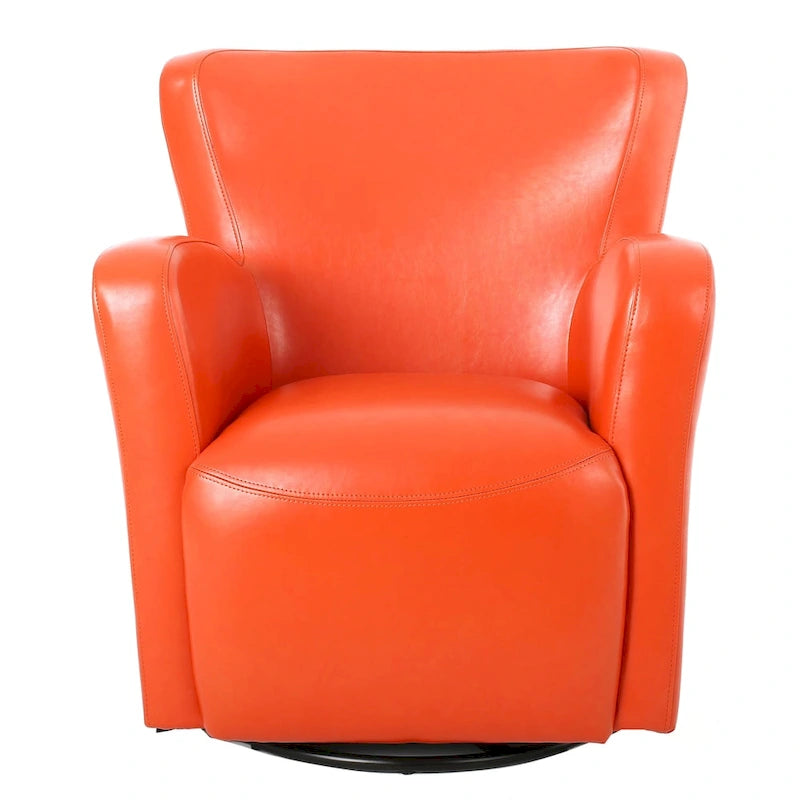 Sillón giratorio estilo club con respaldo alado de cuero regenerado