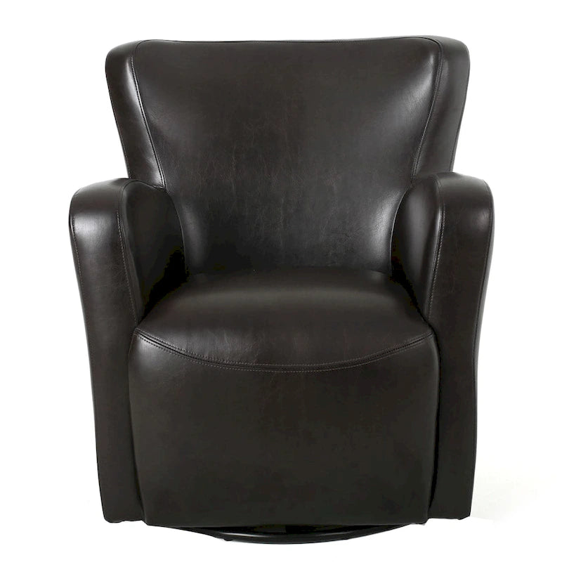 Sillón giratorio estilo club con respaldo alado de cuero regenerado