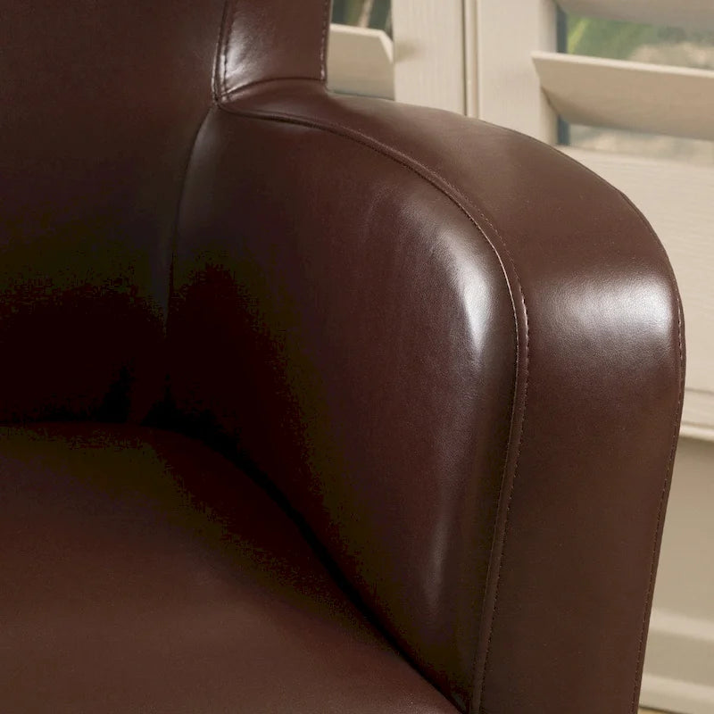 Sillón giratorio estilo club con respaldo alado de cuero regenerado