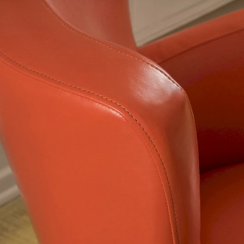 Sillón giratorio estilo club con respaldo alado de cuero regenerado
