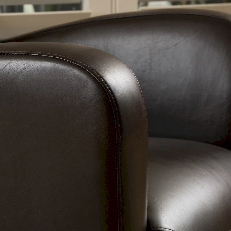 Sillón giratorio estilo club con respaldo alado de cuero regenerado