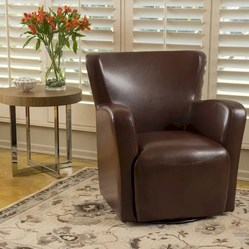 Sillón giratorio estilo club con respaldo alado de cuero regenerado