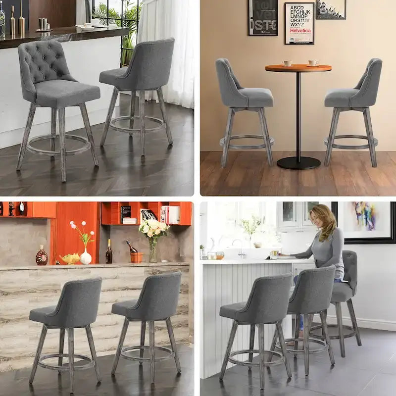 Tufted 360° Swivel Bar Stools, Set of 4