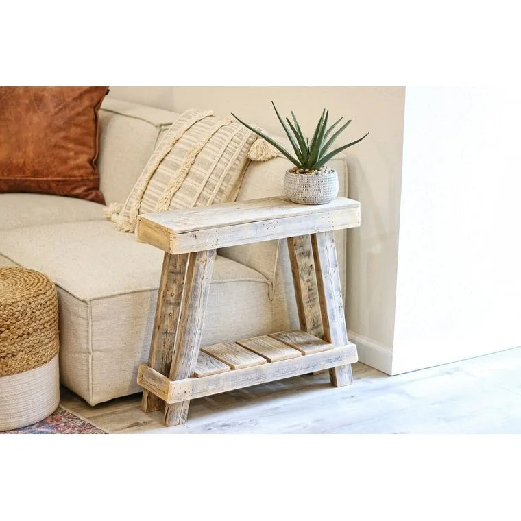 Mesa decorativa con estructura en A de madera natural recuperada