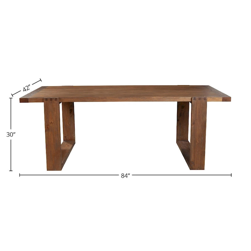 Mesa de comedor de pino macizo con acabado marrón antiguo