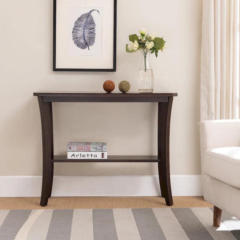 Mesa consola de madera maciza con estante inferior