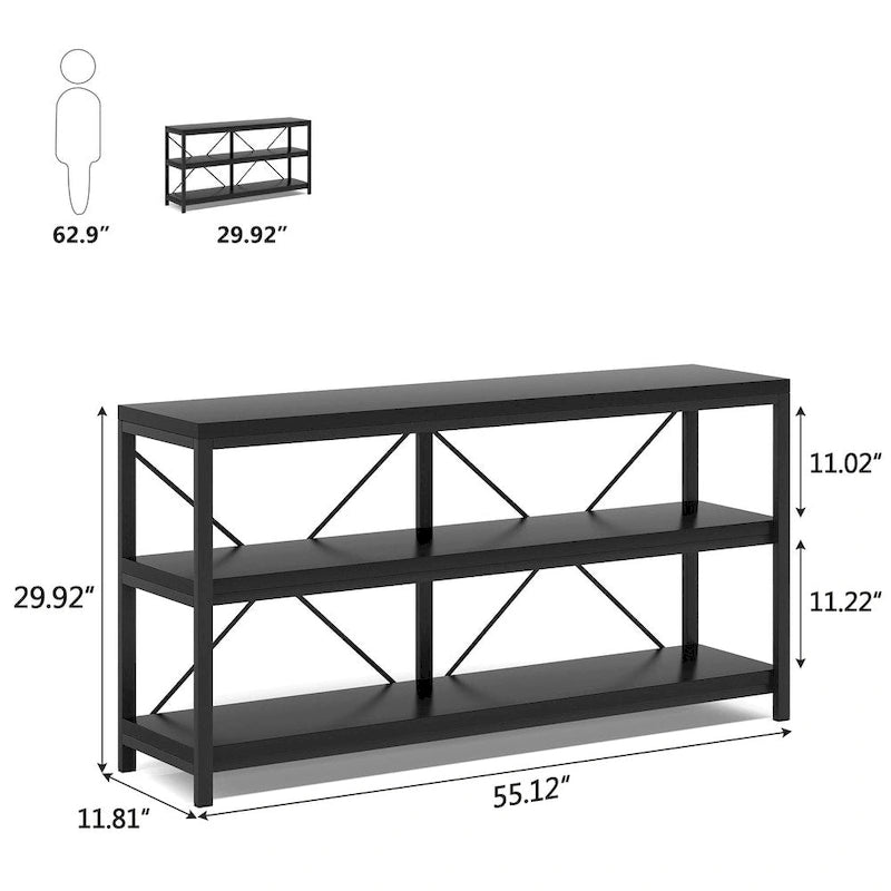 Mesa consola rústica de 3 niveles con estructura de metal