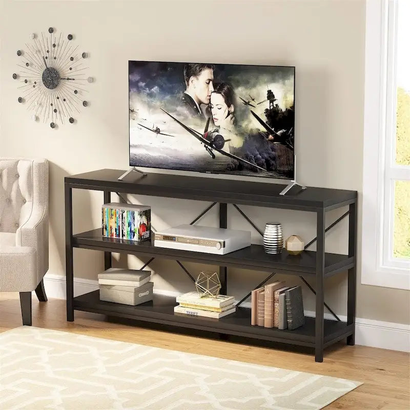 Mesa consola rústica de 3 niveles con estructura de metal