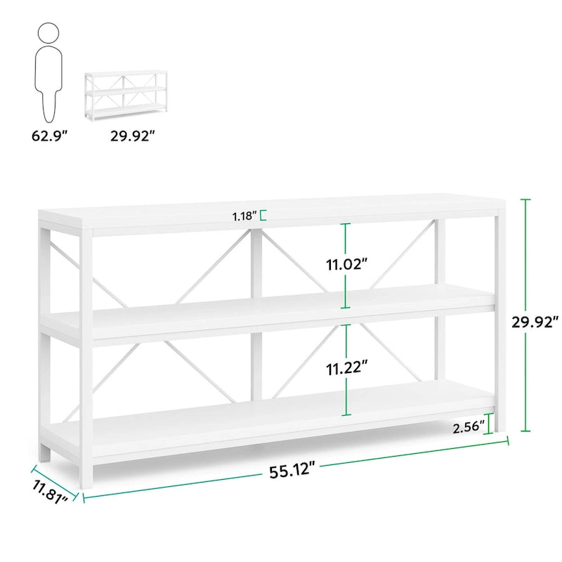 Mesa consola rústica de 3 niveles con estructura de metal