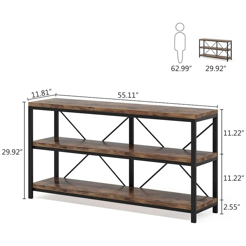 Mesa consola rústica de 3 niveles con estructura de metal