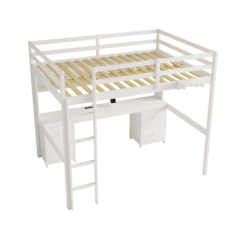 Hochbett in voller Größe mit Schreibtisch, Stauraum und Ladeanschlüssen