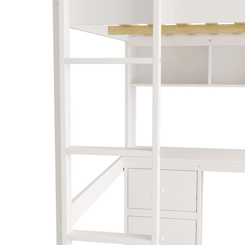 Hochbett in voller Größe mit Schreibtisch, Stauraum und Ladeanschlüssen