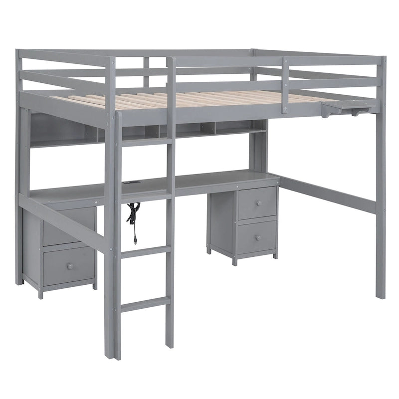 Hochbett in voller Größe mit Schreibtisch, Stauraum und Ladeanschlüssen