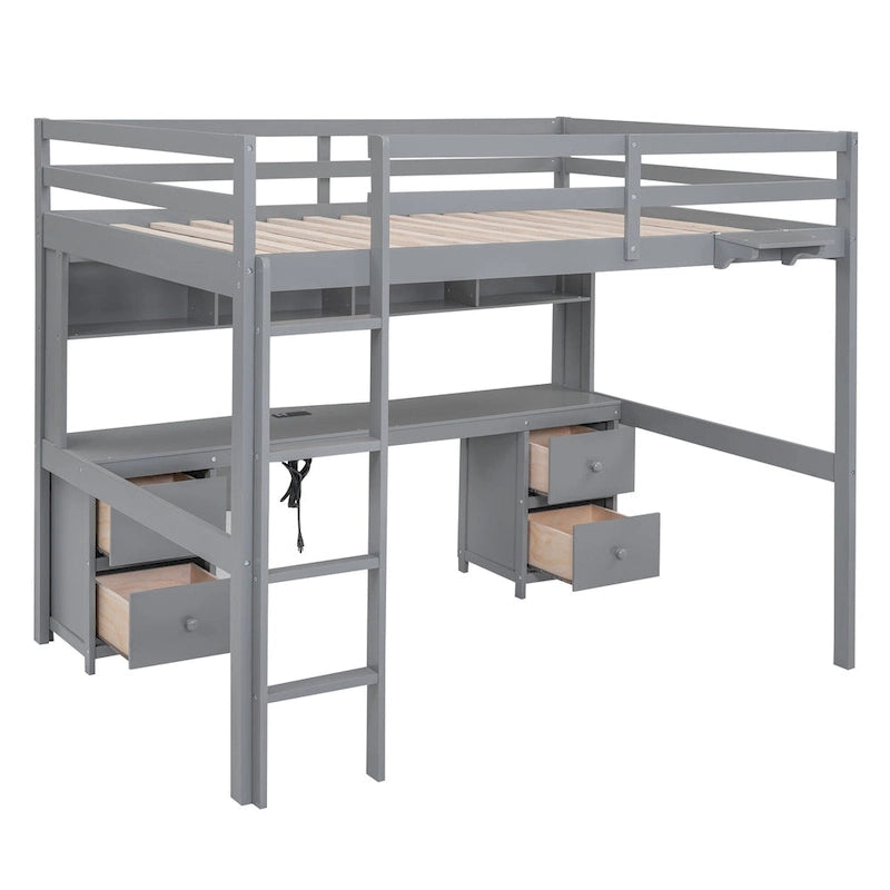 Hochbett in voller Größe mit Schreibtisch, Stauraum und Ladeanschlüssen