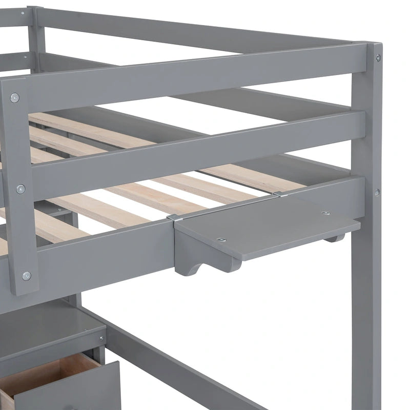 Hochbett in voller Größe mit Schreibtisch, Stauraum und Ladeanschlüssen