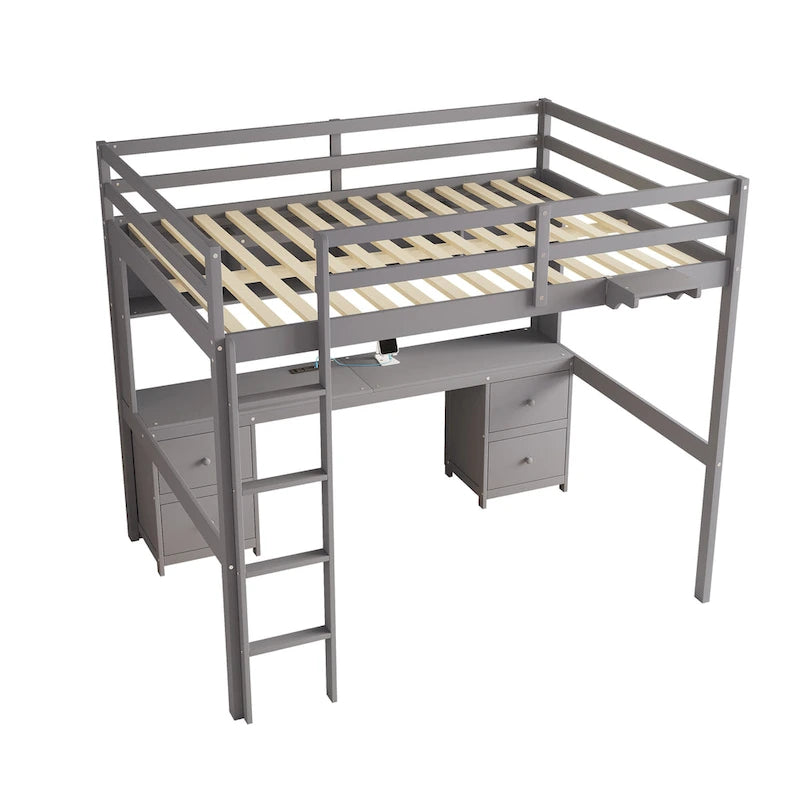 Hochbett in voller Größe mit Schreibtisch, Stauraum und Ladeanschlüssen