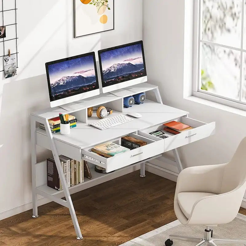 Escritorio para computadora con 2 cajones y soporte para monitor