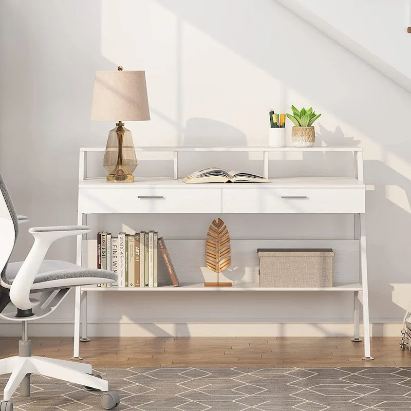 Computer Desk with 2 Drawers and Monitor Stand