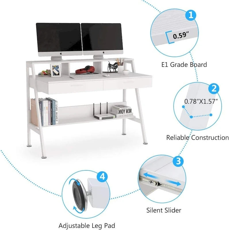 Escritorio para computadora con 2 cajones y soporte para monitor