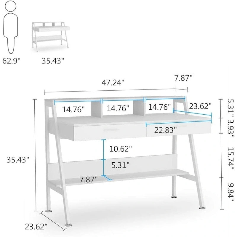 Computer Desk with 2 Drawers and Monitor Stand