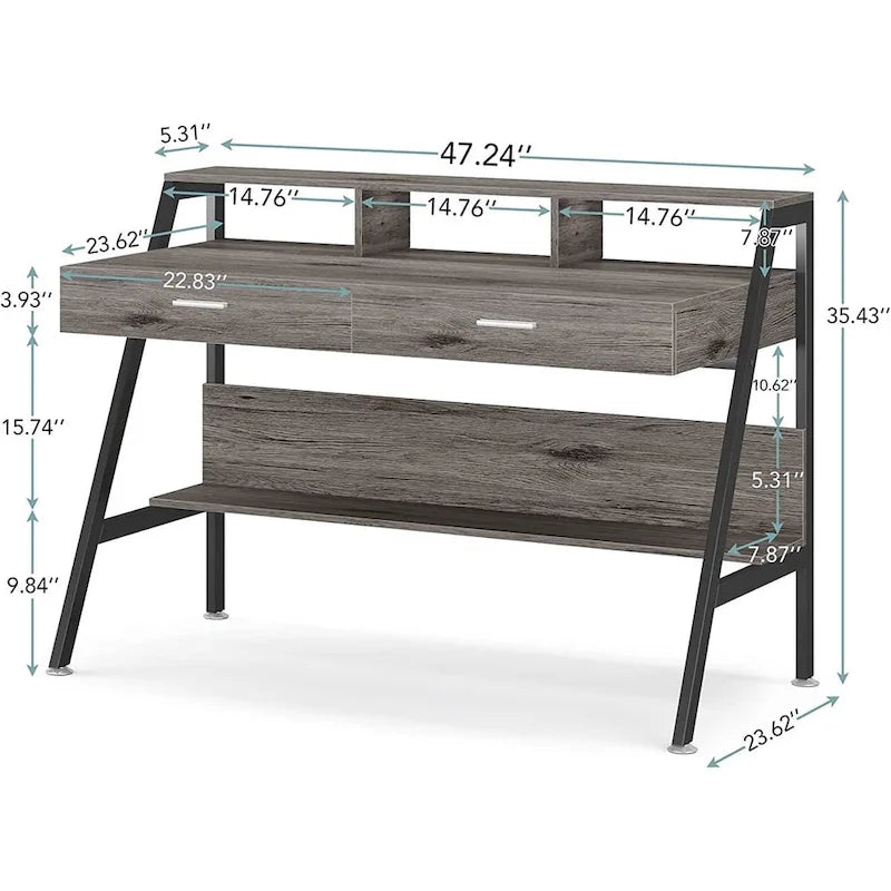 Computer Desk with 2 Drawers and Monitor Stand