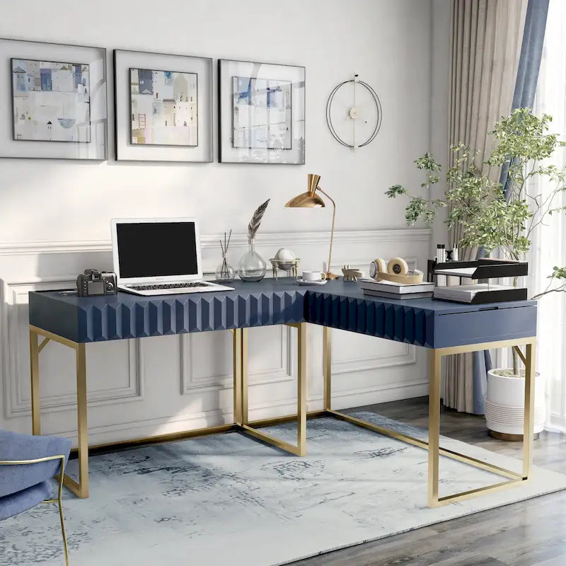 Scrivania a L con piano sollevabile, porte USB e prese di corrente