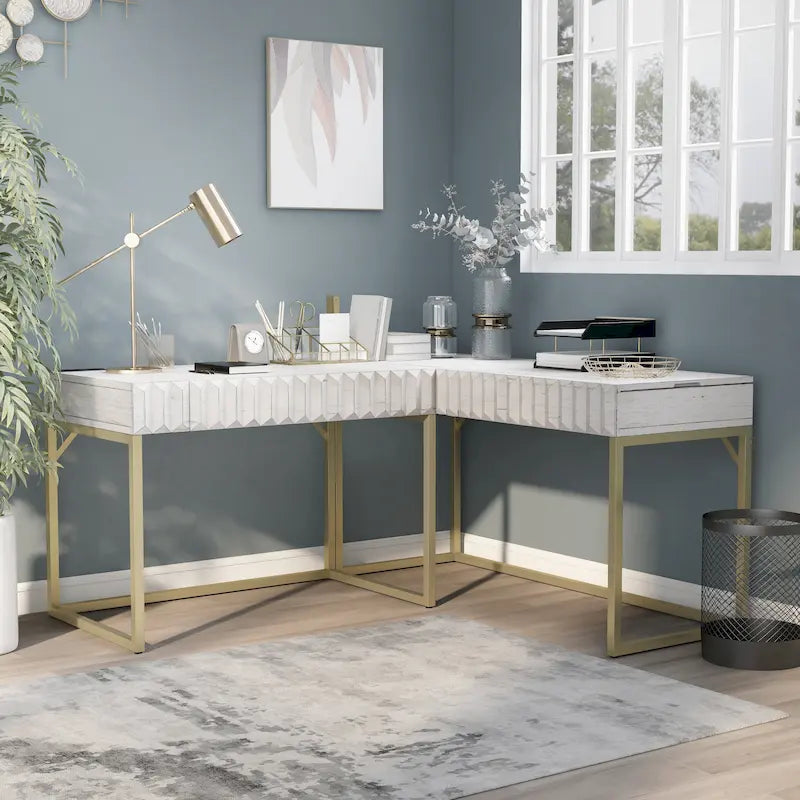 Scrivania a L con piano sollevabile, porte USB e prese di corrente