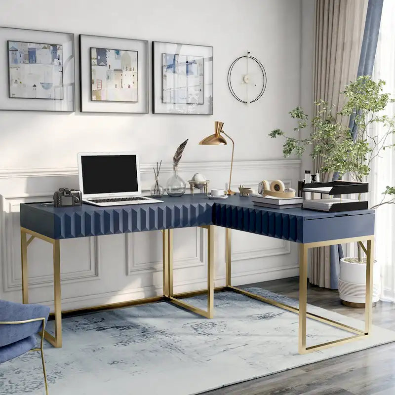 Scrivania a L con piano sollevabile, porte USB e prese di corrente