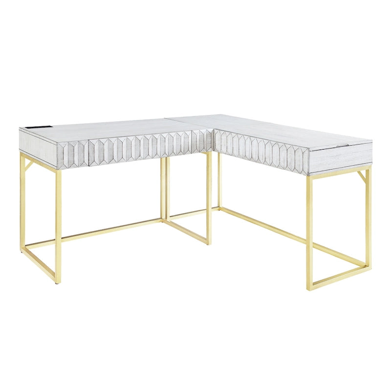 Scrivania a L con piano sollevabile, porte USB e prese di corrente