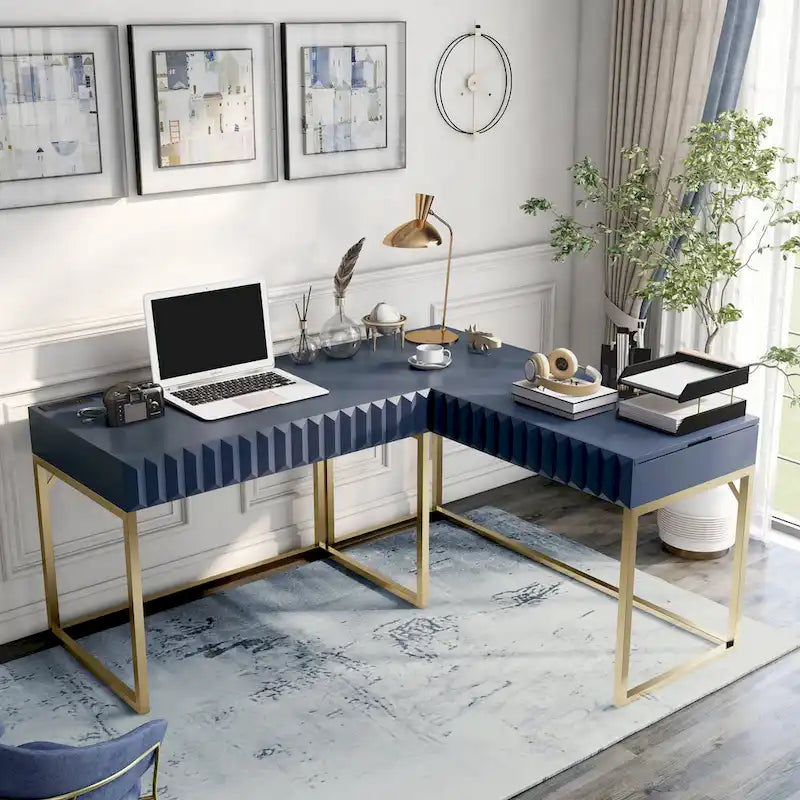 Scrivania a L con piano sollevabile, porte USB e prese di corrente