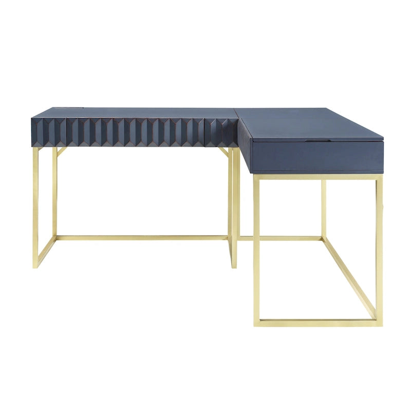 Scrivania a L con piano sollevabile, porte USB e prese di corrente