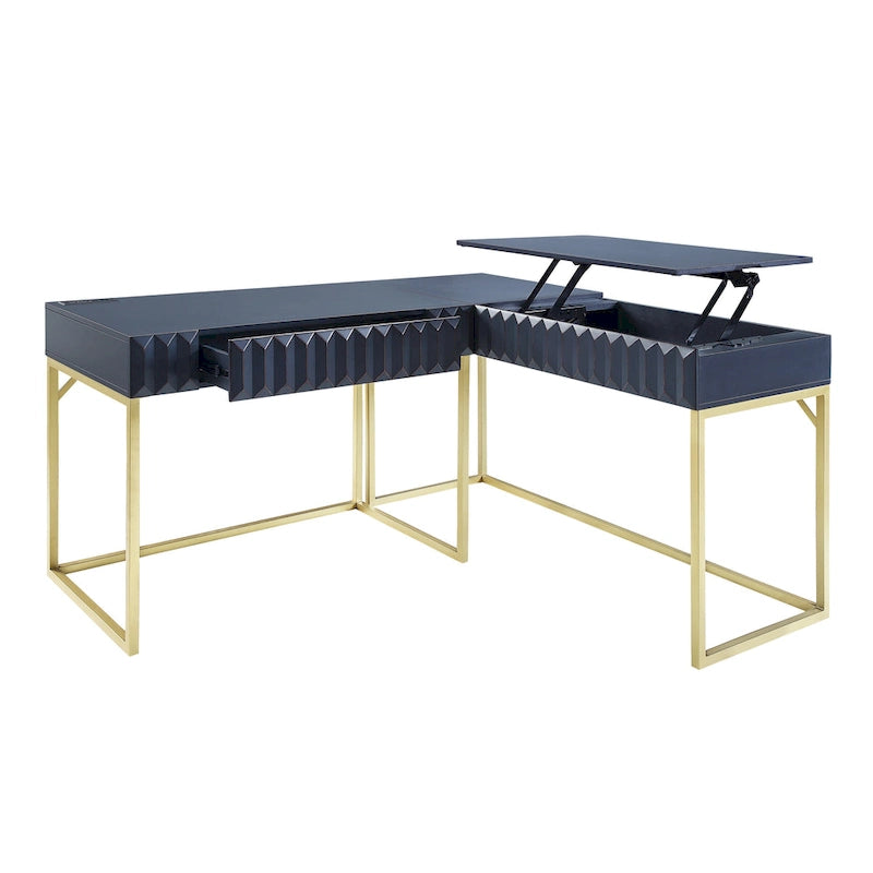 Scrivania a L con piano sollevabile, porte USB e prese di corrente