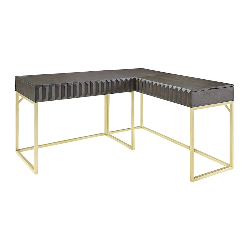Scrivania a L con piano sollevabile, porte USB e prese di corrente
