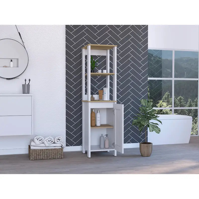 Armario para ropa de baño con 4 estantes y una puerta