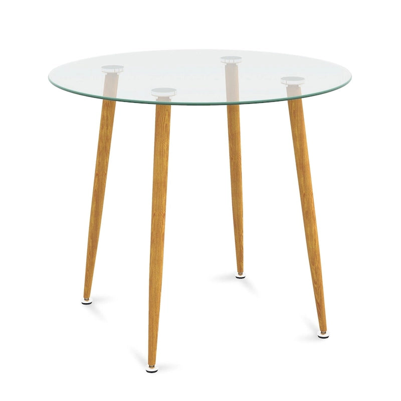 Table ronde de salle à manger en verre trempé avec pieds en métal