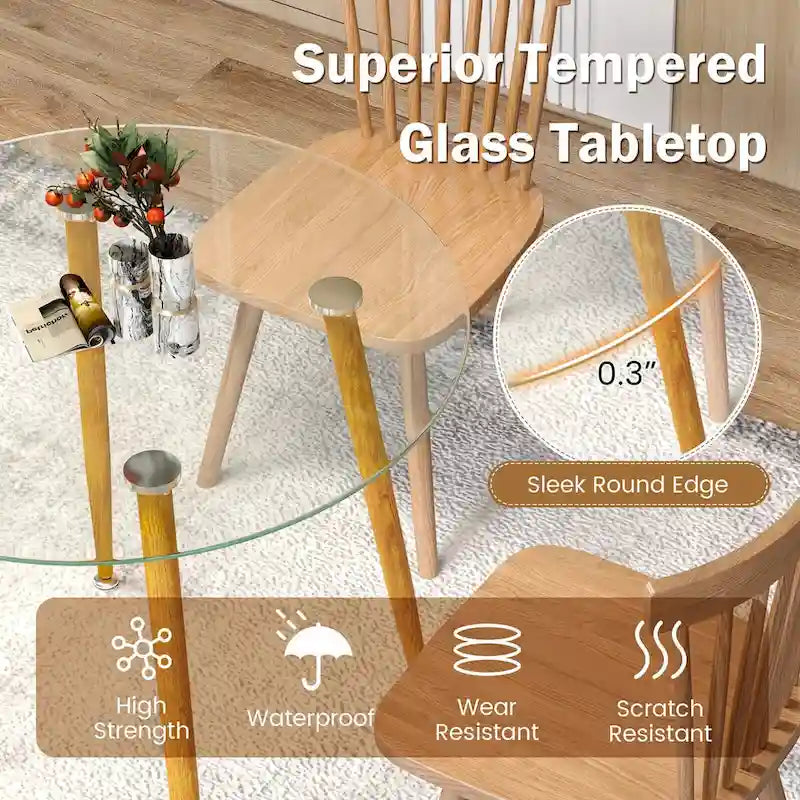 Runder Esstisch aus gehärtetem Glas mit Metallbeinen