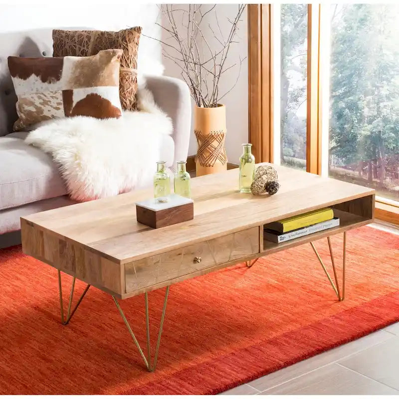 Couchtisch aus Mangoholz mit Schublade und Ablage
