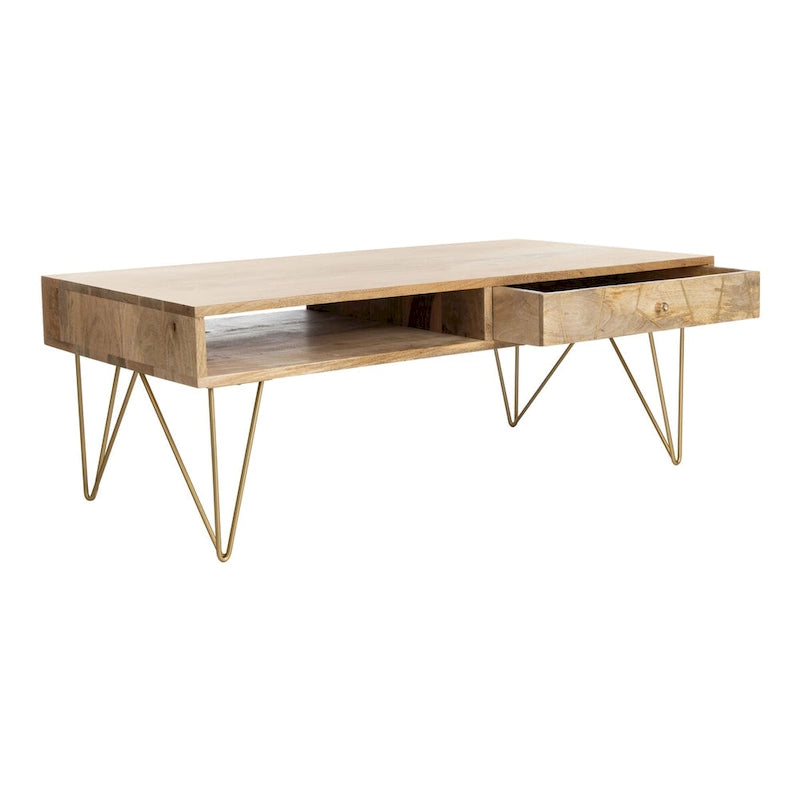 Couchtisch aus Mangoholz mit Schublade und Ablage