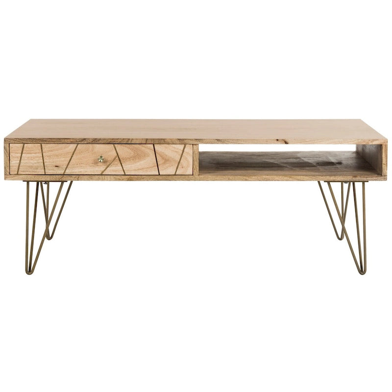 Couchtisch aus Mangoholz mit Schublade und Ablage