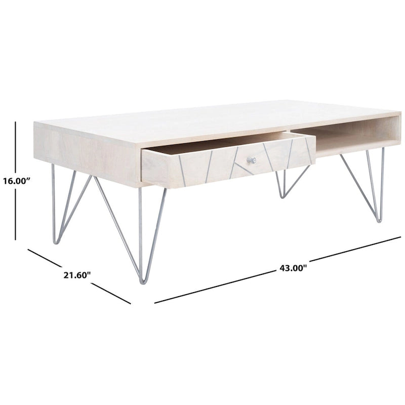 Couchtisch aus Mangoholz mit Schublade und Ablage
