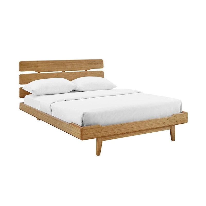 Cama de plataforma tamaño Queen de bambú macizo con acabado color caramelo