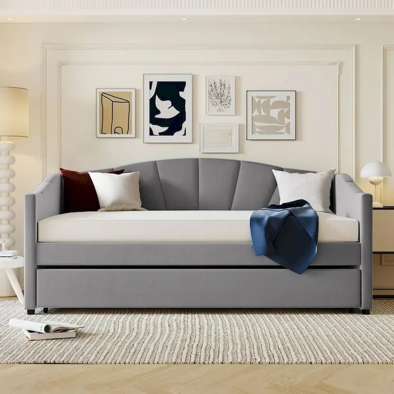 Twin Velvet Daybed with Pull-Out Trundle