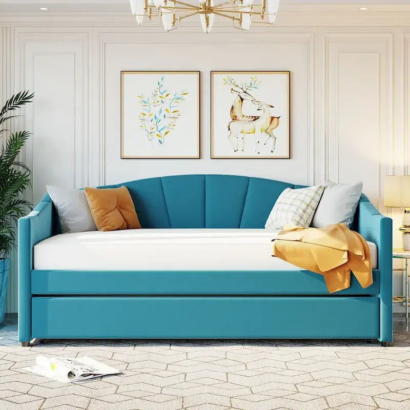 Twin Velvet Daybed with Pull-Out Trundle