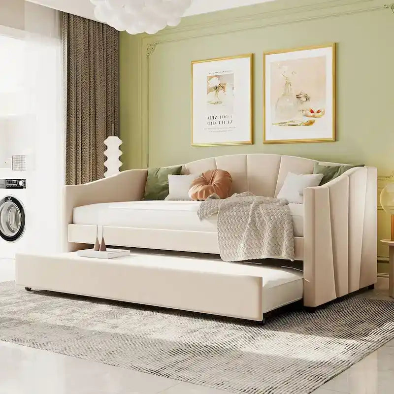 Twin Velvet Daybed with Pull-Out Trundle