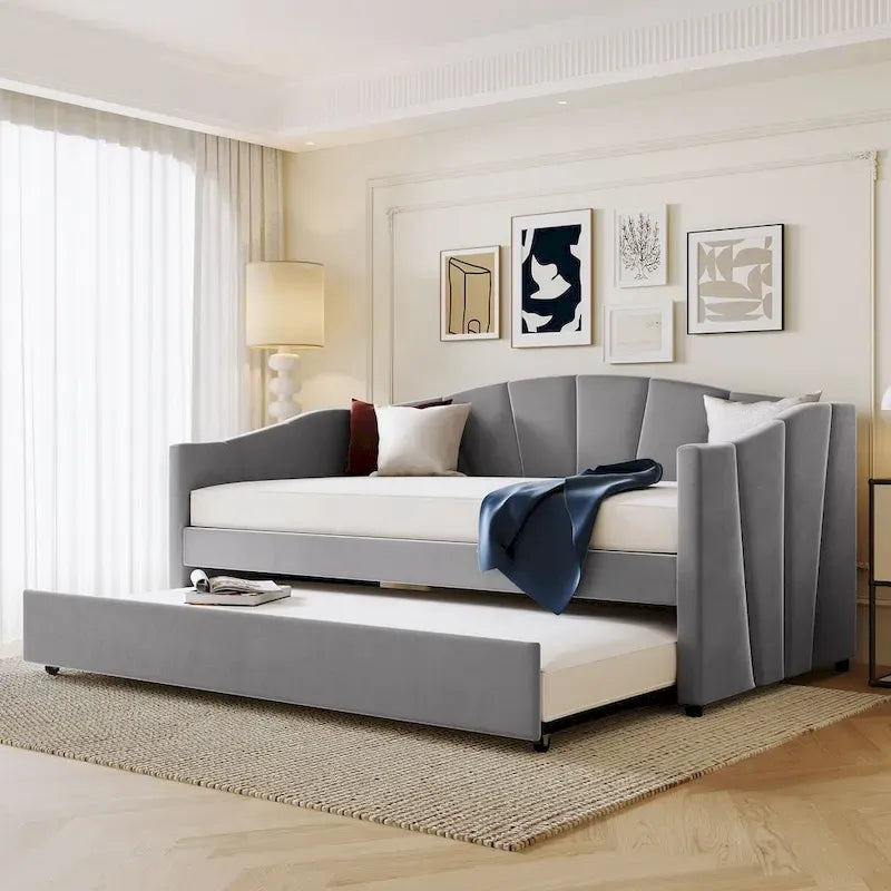 Twin Velvet Daybed with Pull-Out Trundle