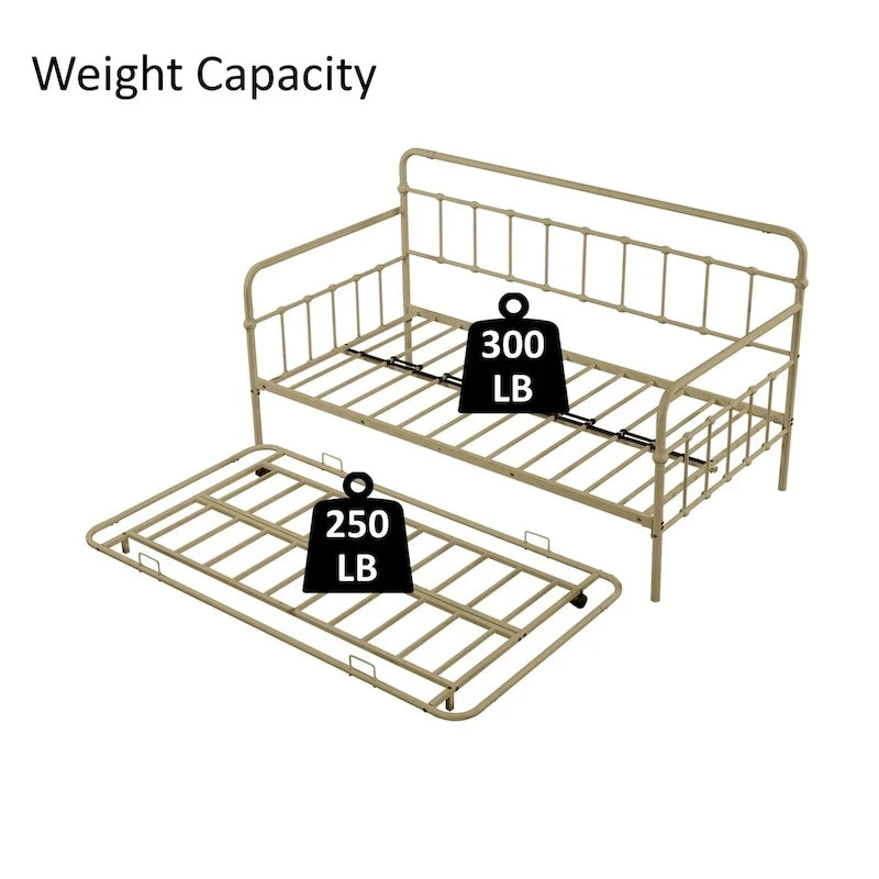 Cama de día de metal con cama nido extraíble