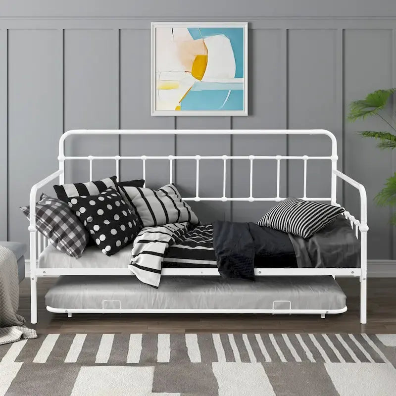 Cama de día de metal con cama nido extraíble