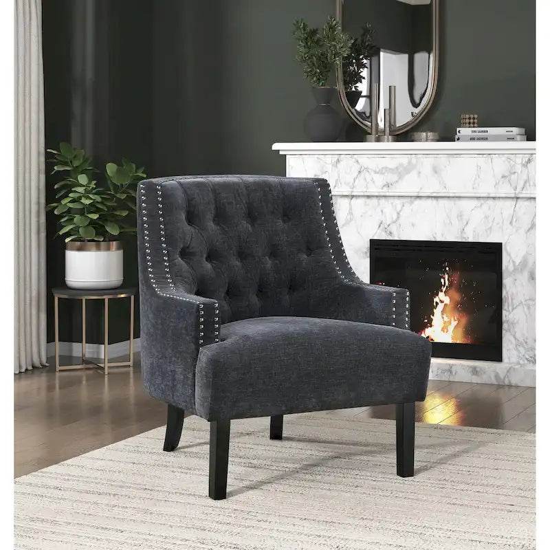 Sillón decorativo rosa de chenilla capitoné con ribete de tachuelas