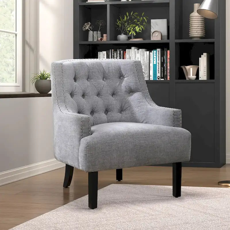 Sillón decorativo rosa de chenilla capitoné con ribete de tachuelas