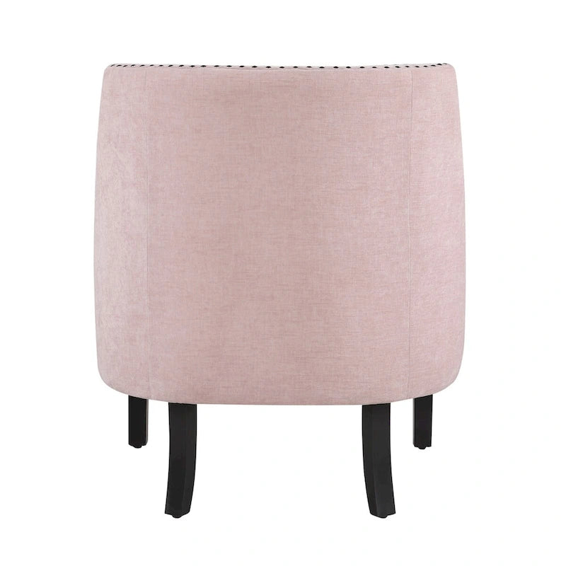 Sillón decorativo rosa de chenilla capitoné con ribete de tachuelas